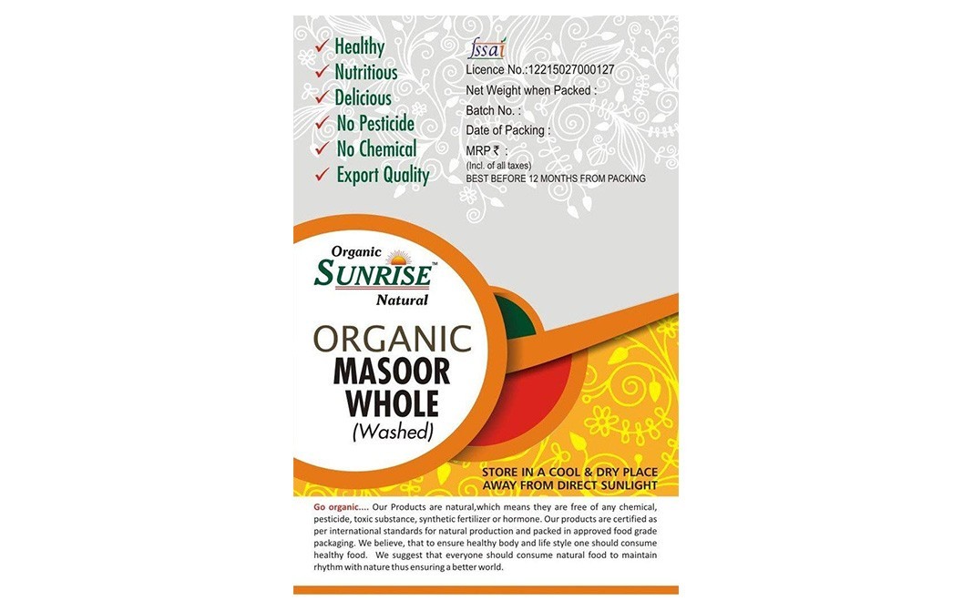 Organic Sunrise Organic Moong Dal (Washed)   Box  1 kilogram